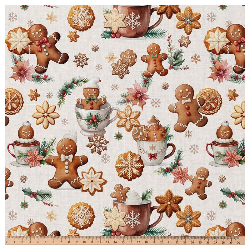 Printed Cotton COOKIES Ecru / Camel